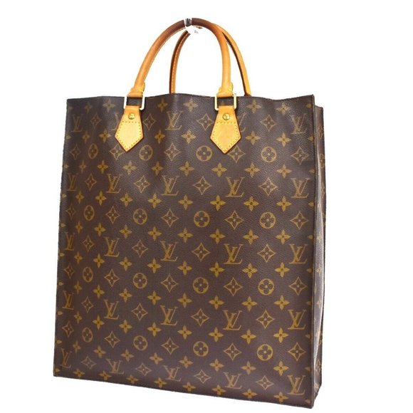 LOUIS VUITTON Logo Sac Plat Hand Tote Bag Monogram Leather Brown M51140 81YA132 - Picture 1 of 16